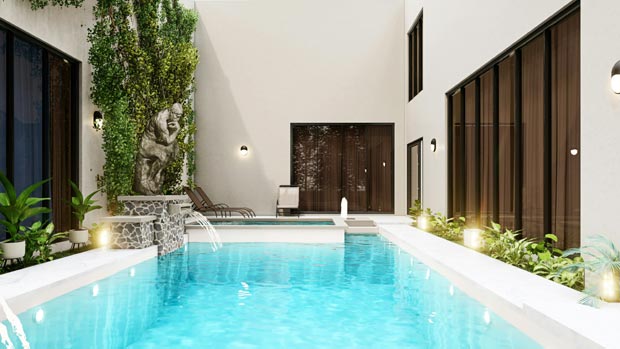 piscine avec cascade