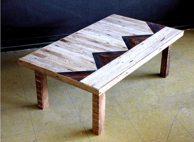 table basse patchwork bois