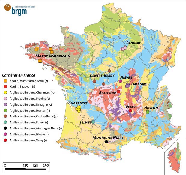 carte france kaolin argile
